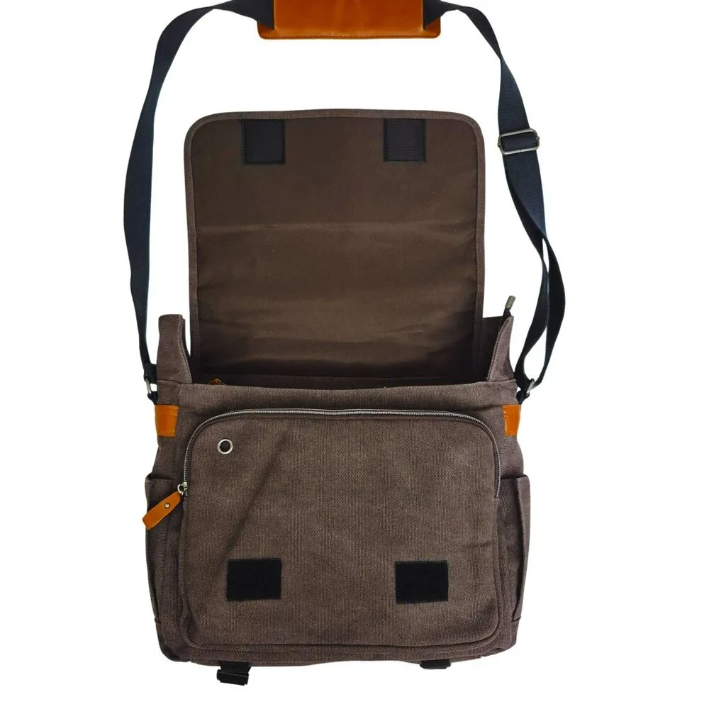 Messenger Bag for Men Women 13-14 Inch Laptop Water Resistant Shoulder Bag Brown